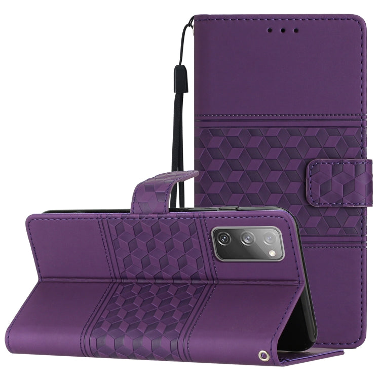 For Samsung Galaxy S20 FE Diamond Embossed Skin Feel Leather Phone Case with Lanyard