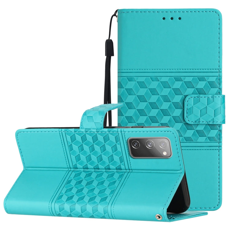 For Samsung Galaxy S20 FE Diamond Embossed Skin Feel Leather Phone Case with Lanyard