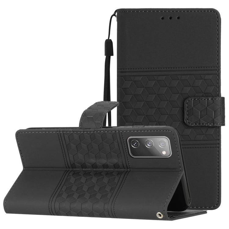 For Samsung Galaxy S20 FE Diamond Embossed Skin Feel Leather Phone Case with Lanyard