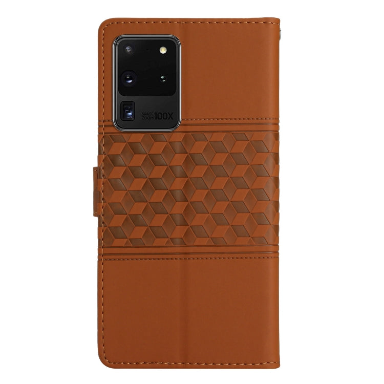 For Samsung Galaxy S20 Ultra Diamond Embossed Skin Feel Leather Phone Case with Lanyard