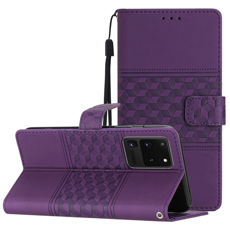 For Samsung Galaxy S20 Ultra Diamond Embossed Skin Feel Leather Phone Case with Lanyard