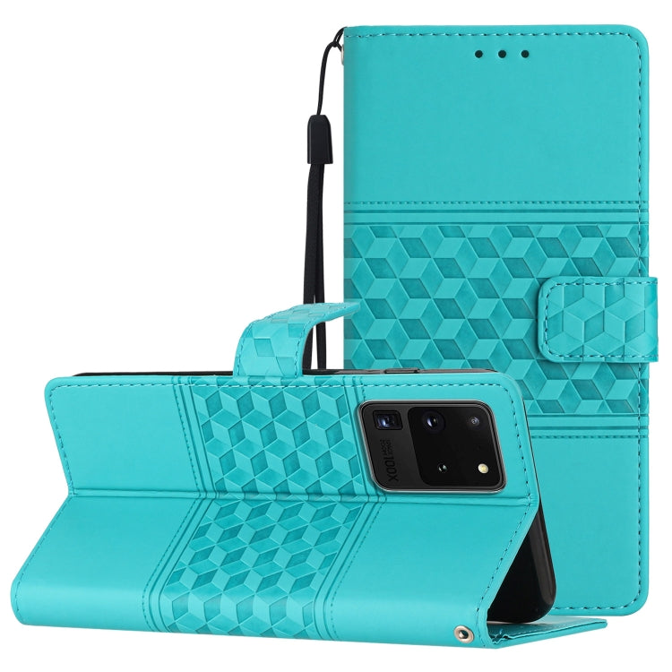 For Samsung Galaxy S20 Ultra Diamond Embossed Skin Feel Leather Phone Case with Lanyard