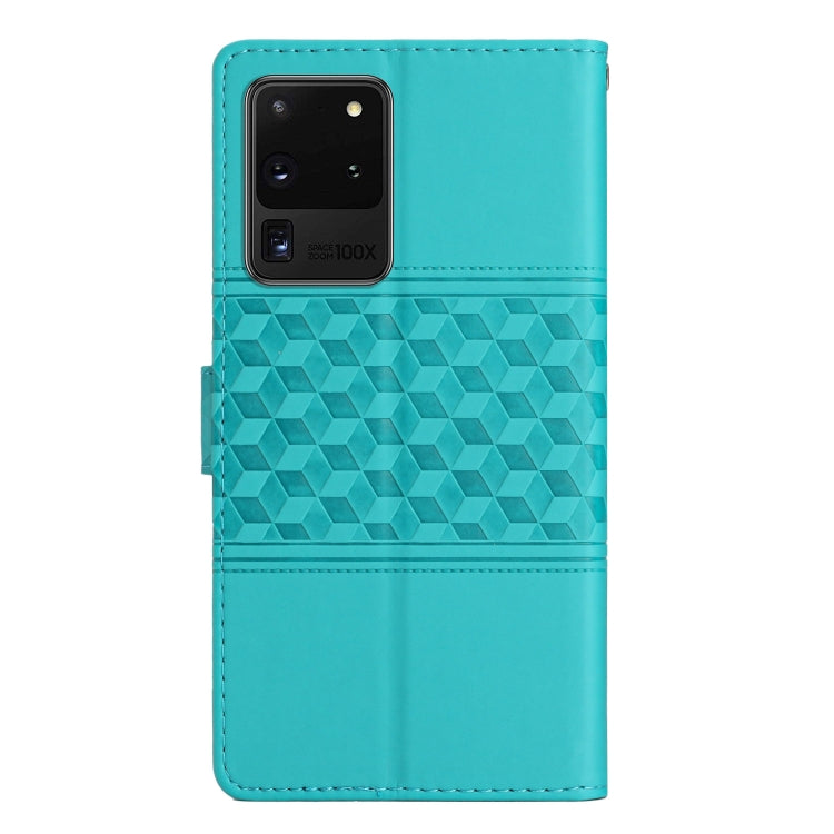 For Samsung Galaxy S20 Ultra Diamond Embossed Skin Feel Leather Phone Case with Lanyard