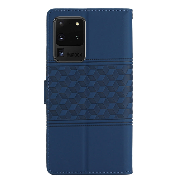 For Samsung Galaxy S20 Ultra Diamond Embossed Skin Feel Leather Phone Case with Lanyard