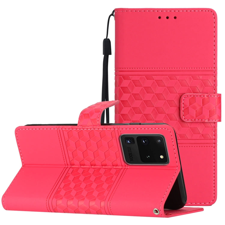 For Samsung Galaxy S20 Ultra Diamond Embossed Skin Feel Leather Phone Case with Lanyard