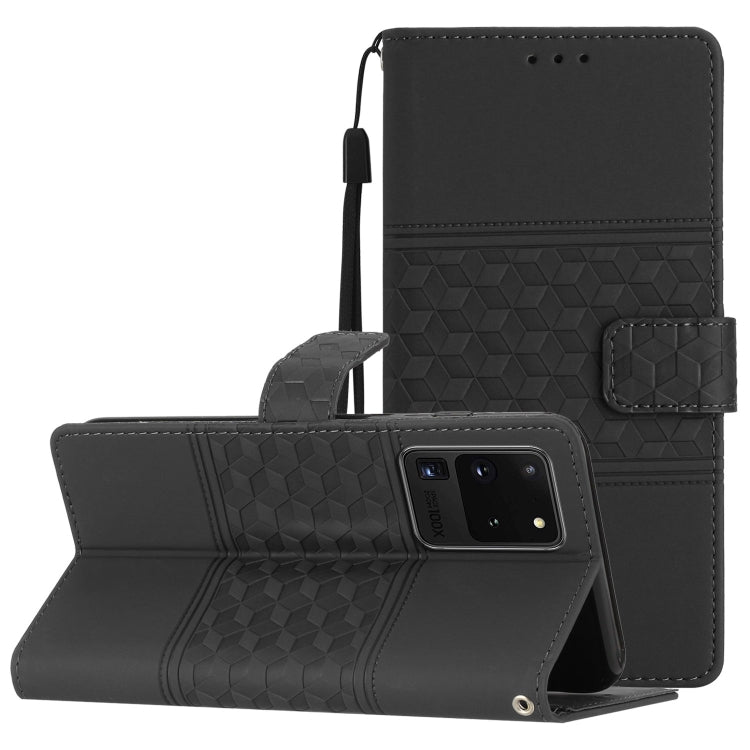 For Samsung Galaxy S20 Ultra Diamond Embossed Skin Feel Leather Phone Case with Lanyard