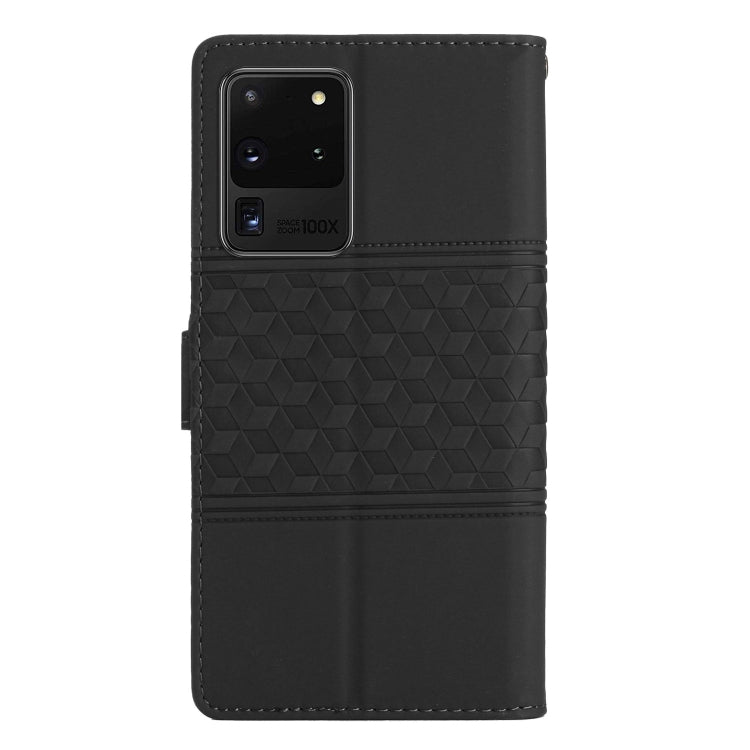 For Samsung Galaxy S20 Ultra Diamond Embossed Skin Feel Leather Phone Case with Lanyard