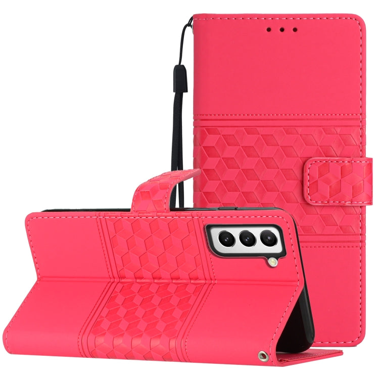 For Samsung Galaxy S21 5G Diamond Embossed Skin Feel Leather Phone Case with Lanyard