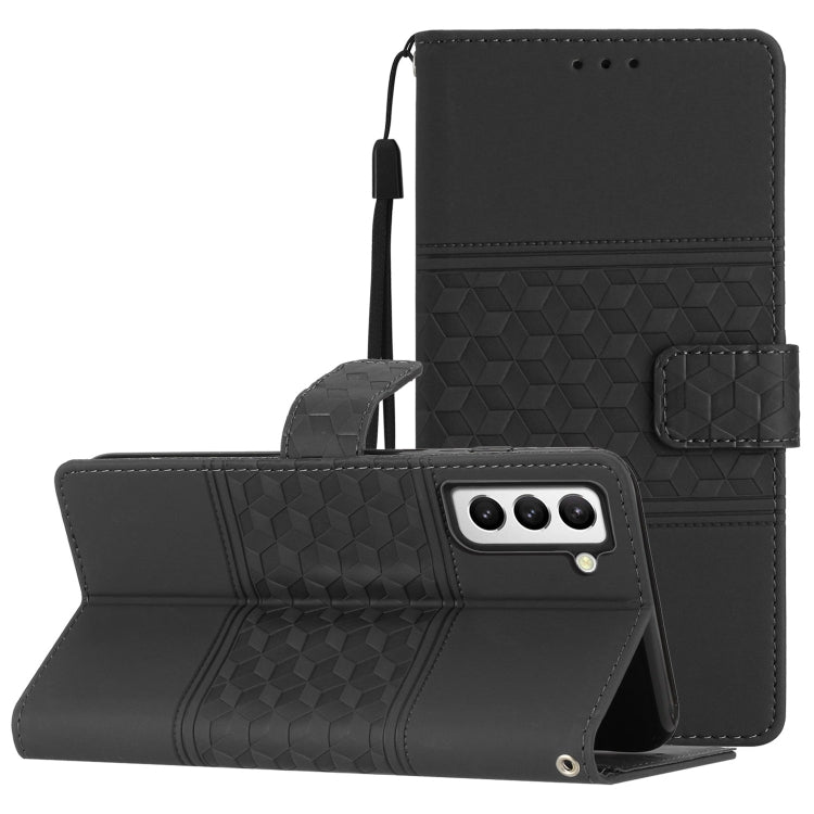 For Samsung Galaxy S21 FE 5G Diamond Embossed Skin Feel Leather Phone Case with Lanyard