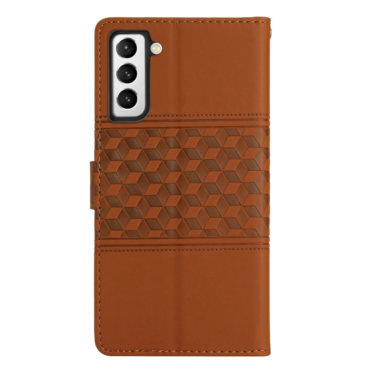 For Samsung Galaxy S21+ 5G Diamond Embossed Skin Feel Leather Phone Case with Lanyard