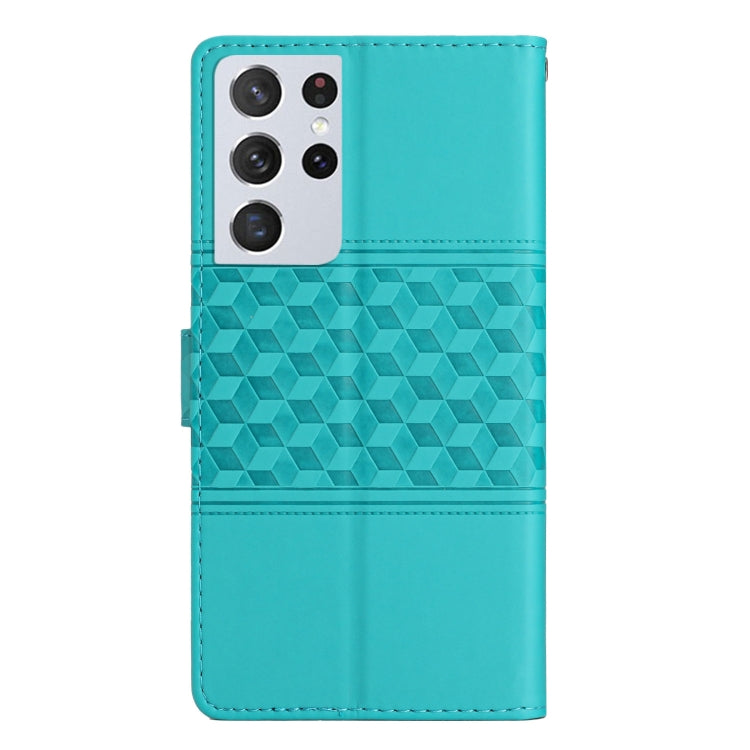For Samsung Galaxy S21 Ultra 5G Diamond Embossed Skin Feel Leather Phone Case with Lanyard
