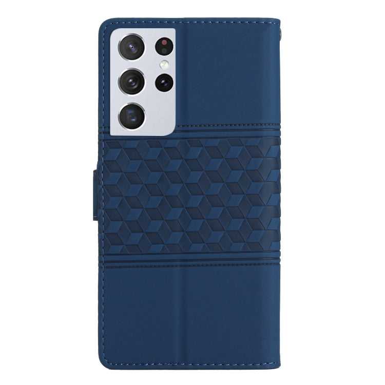 For Samsung Galaxy S21 Ultra 5G Diamond Embossed Skin Feel Leather Phone Case with Lanyard