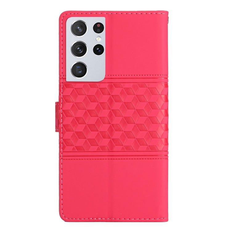 For Samsung Galaxy S21 Ultra 5G Diamond Embossed Skin Feel Leather Phone Case with Lanyard