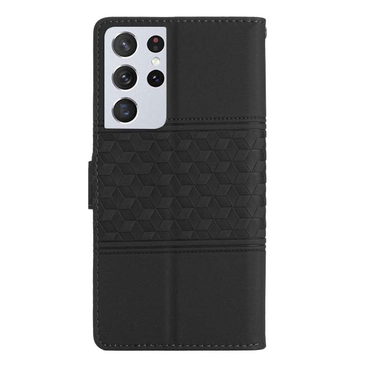 For Samsung Galaxy S21 Ultra 5G Diamond Embossed Skin Feel Leather Phone Case with Lanyard