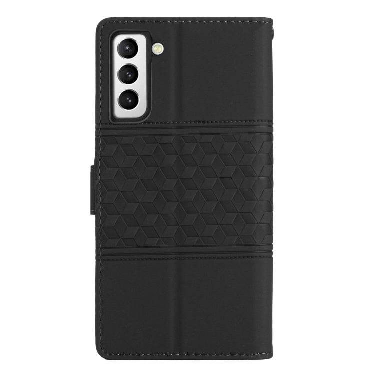 For Samsung Galaxy S22 5G Diamond Embossed Skin Feel Leather Phone Case with Lanyard