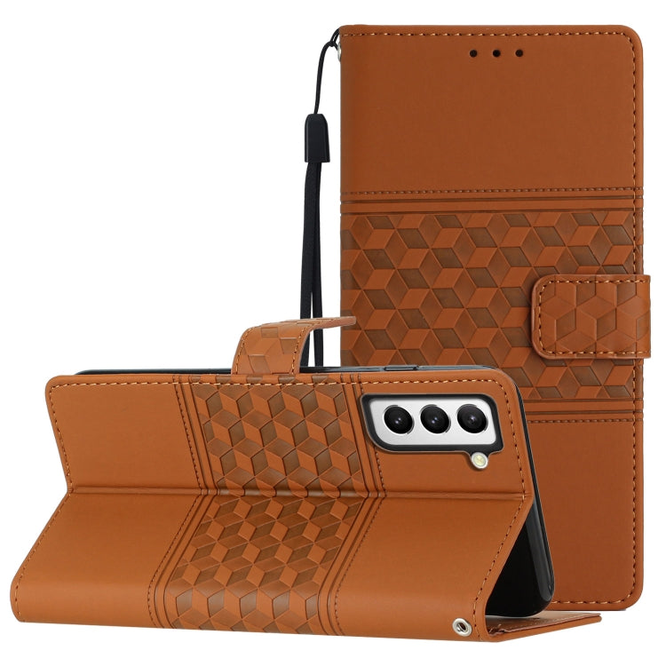 For Samsung Galaxy S22+ 5G Diamond Embossed Skin Feel Leather Phone Case with Lanyard