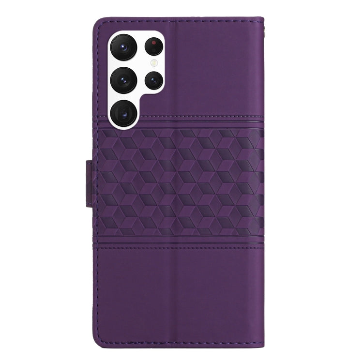 For Samsung Galaxy S22 Ultra 5G Diamond Embossed Skin Feel Leather Phone Case with Lanyard