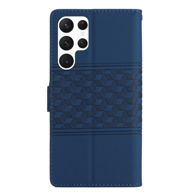 For Samsung Galaxy S22 Ultra 5G Diamond Embossed Skin Feel Leather Phone Case with Lanyard