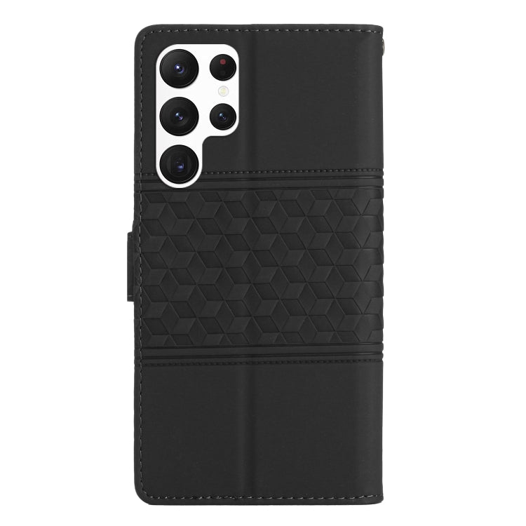 For Samsung Galaxy S22 Ultra 5G Diamond Embossed Skin Feel Leather Phone Case with Lanyard