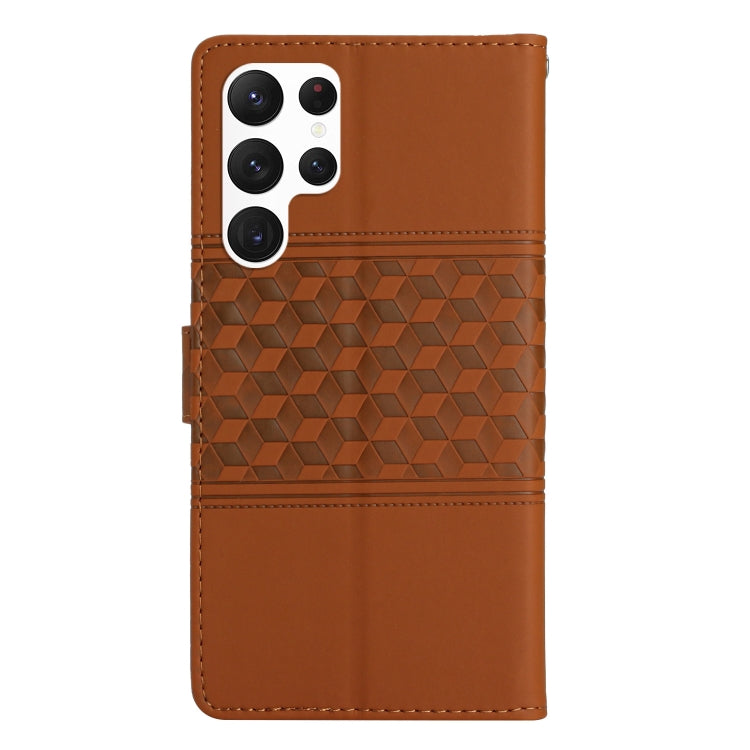 For Samsung Galaxy S23 Ultra 5G Diamond Embossed Skin Feel Leather Phone Case with Lanyard