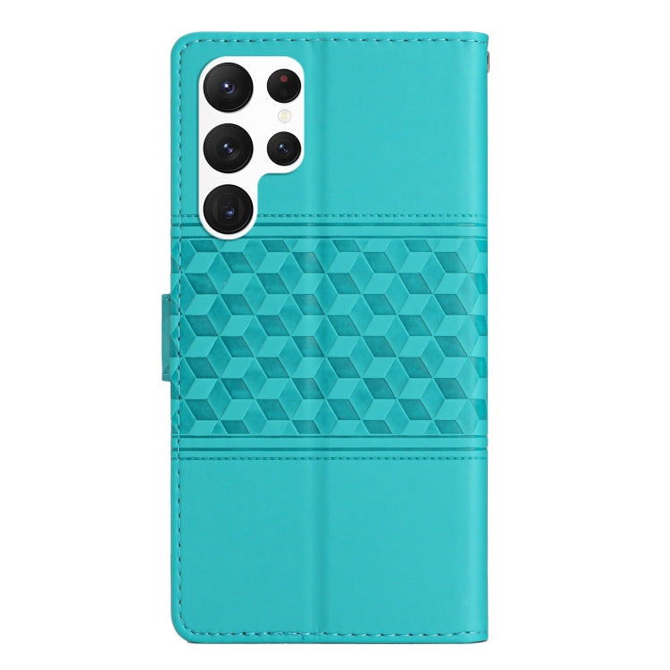 For Samsung Galaxy S23 Ultra 5G Diamond Embossed Skin Feel Leather Phone Case with Lanyard