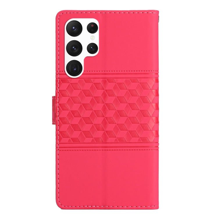 For Samsung Galaxy S23 Ultra 5G Diamond Embossed Skin Feel Leather Phone Case with Lanyard