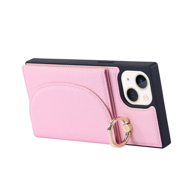 For iPhone 14 Litchi Texture Card Bag Phone Case
