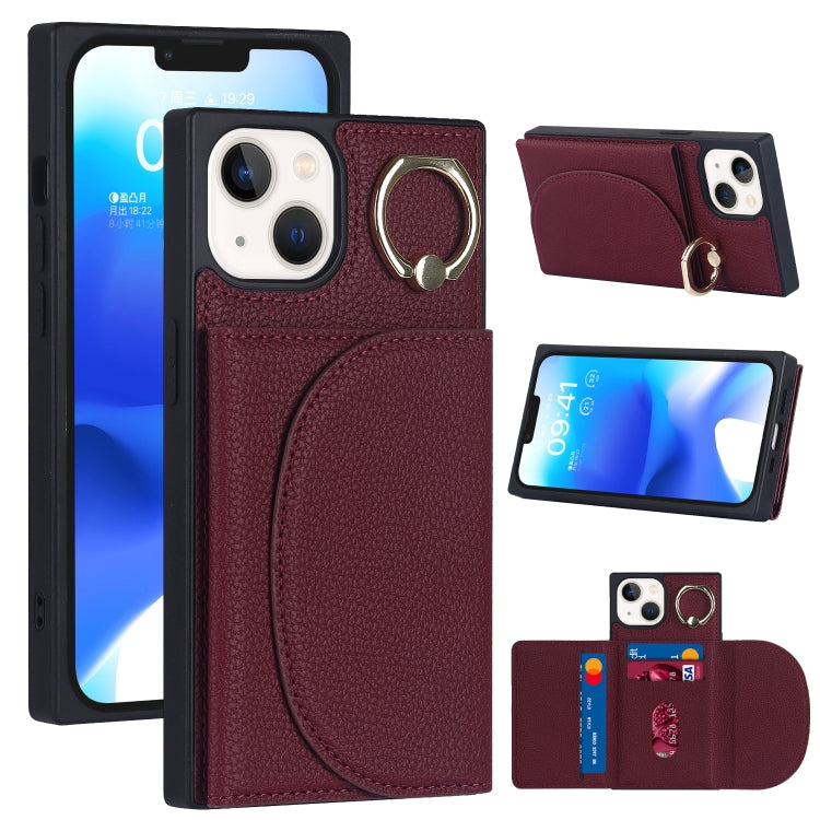 For iPhone 14 Litchi Texture Card Bag Phone Case