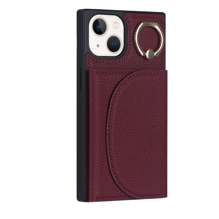 For iPhone 14 Litchi Texture Card Bag Phone Case