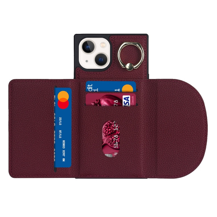 For iPhone 14 Litchi Texture Card Bag Phone Case