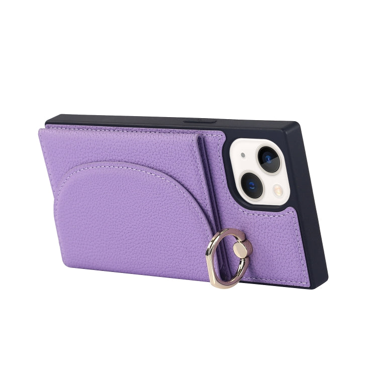 For iPhone 14 Litchi Texture Card Bag Phone Case