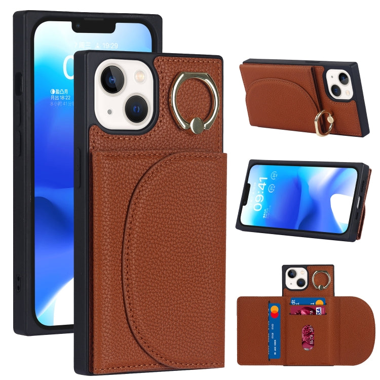 For iPhone 14 Litchi Texture Card Bag Phone Case