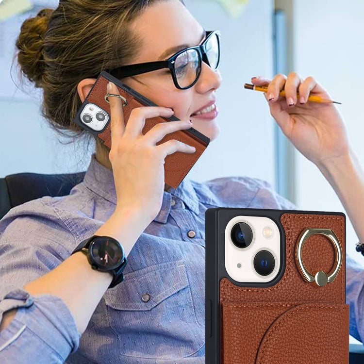 For iPhone 14 Litchi Texture Card Bag Phone Case