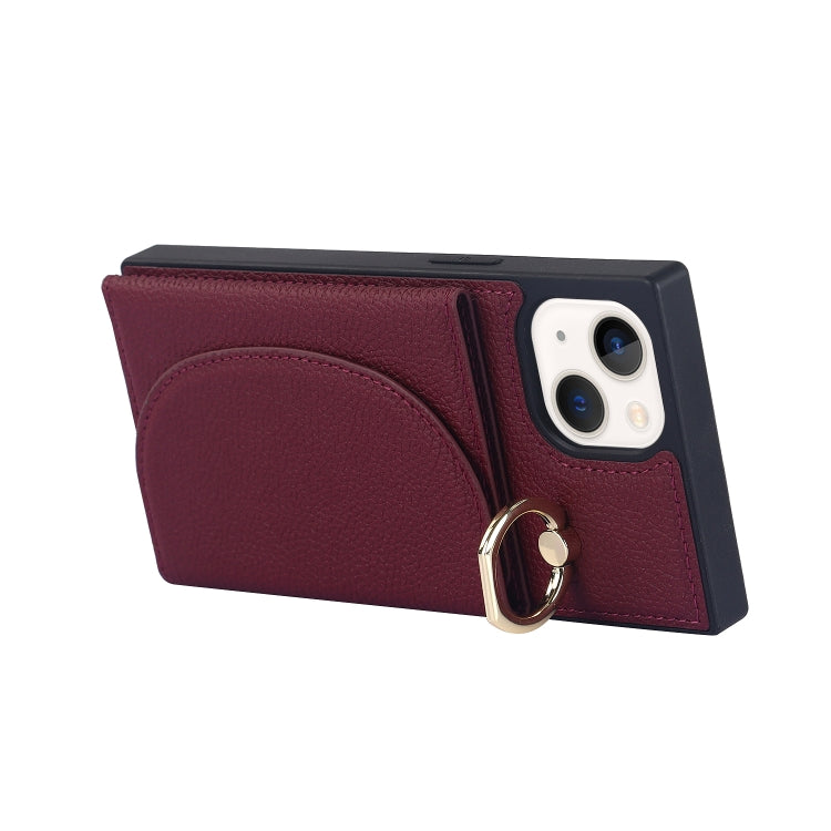 For iPhone 14 Plus Litchi Texture Card Bag Phone Case