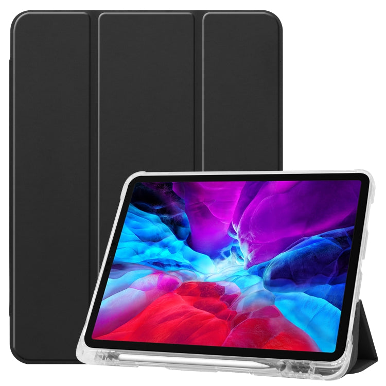 For iPad Pro 12.9 inch (2020) Three-folding Horizontal Flip PU Leather + Clear TPU Back Cover Tablet Case with Sleep / Wake-up Function & Holder & Pen Slot