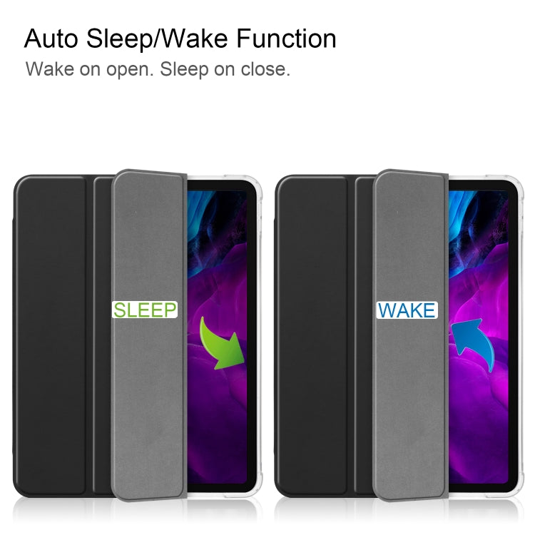 For iPad Pro 12.9 inch (2020) Three-folding Horizontal Flip PU Leather + Clear TPU Back Cover Tablet Case with Sleep / Wake-up Function & Holder & Pen Slot