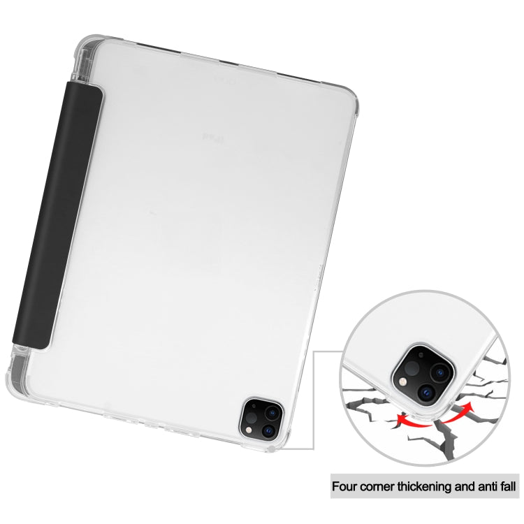 For iPad Pro 12.9 inch (2020) Three-folding Horizontal Flip PU Leather + Clear TPU Back Cover Tablet Case with Sleep / Wake-up Function & Holder & Pen Slot