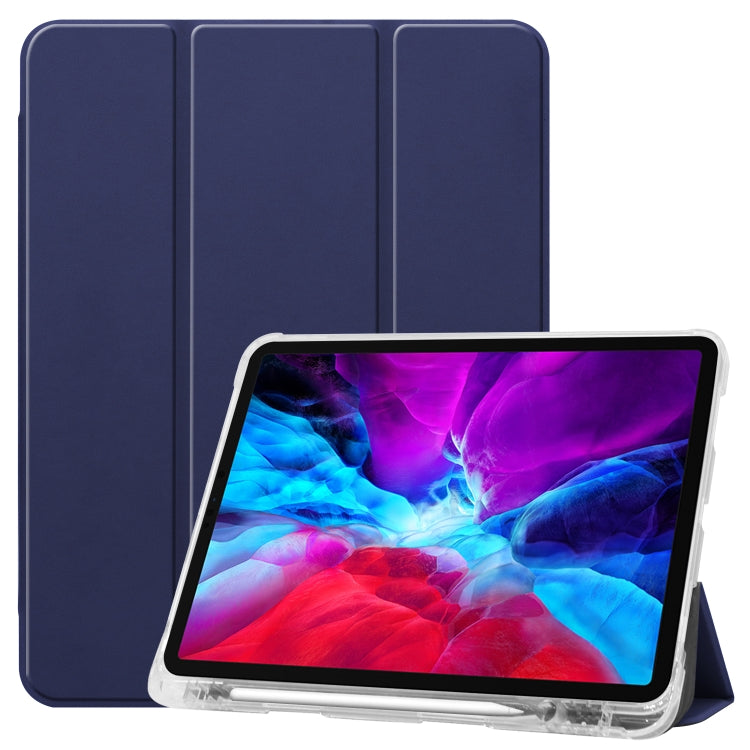 For iPad Pro 12.9 inch (2020) Three-folding Horizontal Flip PU Leather + Clear TPU Back Cover Tablet Case with Sleep / Wake-up Function & Holder & Pen Slot