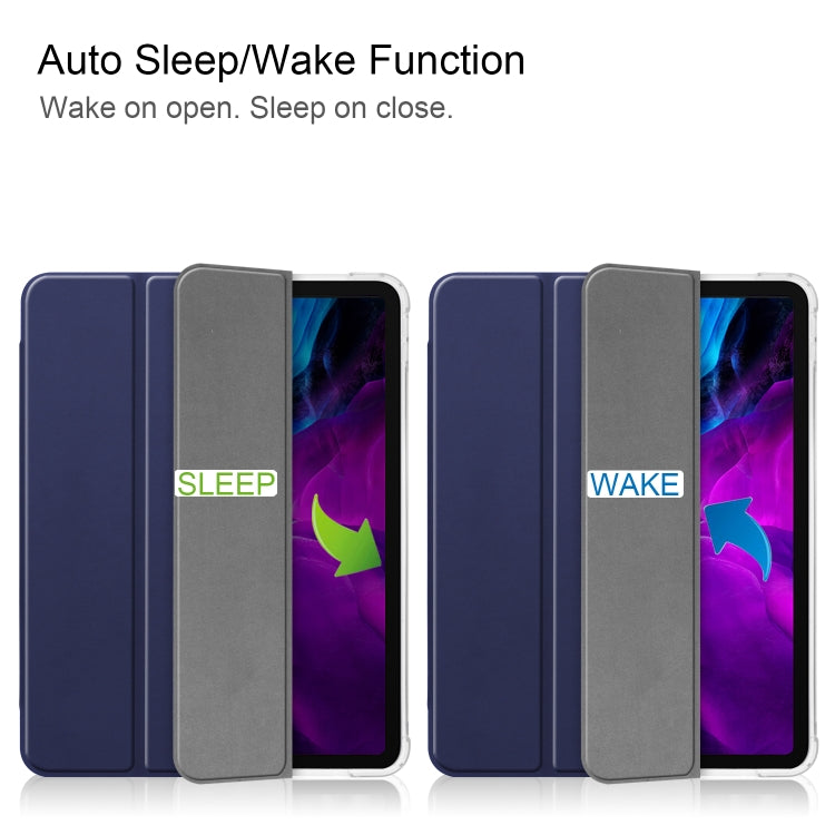 For iPad Pro 12.9 inch (2020) Three-folding Horizontal Flip PU Leather + Clear TPU Back Cover Tablet Case with Sleep / Wake-up Function & Holder & Pen Slot