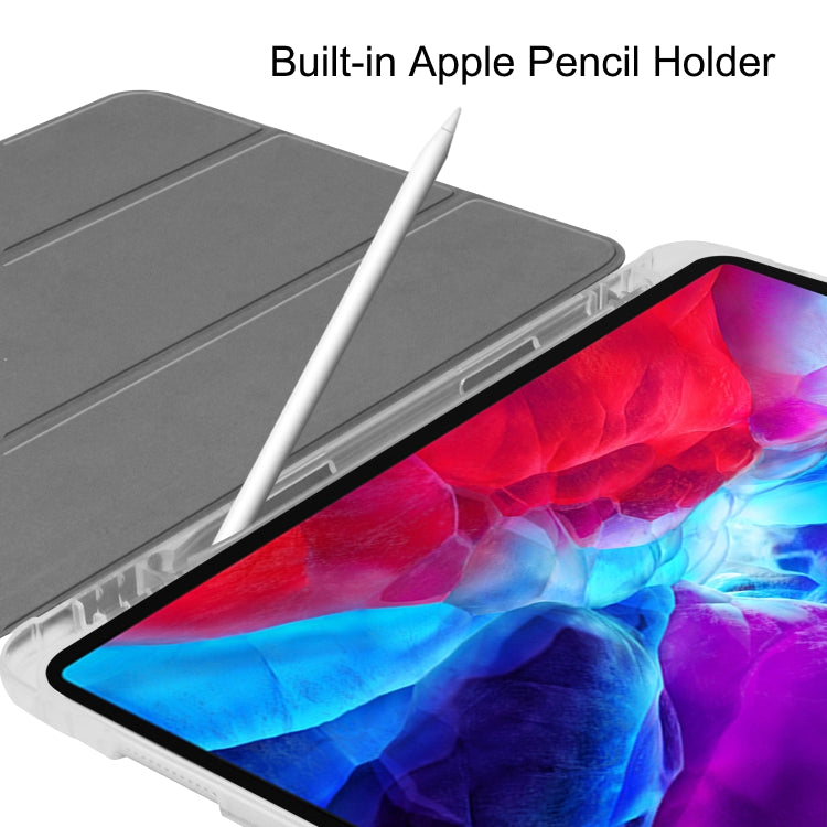 For iPad Pro 12.9 inch (2020) Three-folding Horizontal Flip PU Leather + Clear TPU Back Cover Tablet Case with Sleep / Wake-up Function & Holder & Pen Slot
