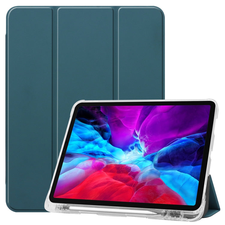 For iPad Pro 12.9 inch (2020) Three-folding Horizontal Flip PU Leather + Clear TPU Back Cover Tablet Case with Sleep / Wake-up Function & Holder & Pen Slot