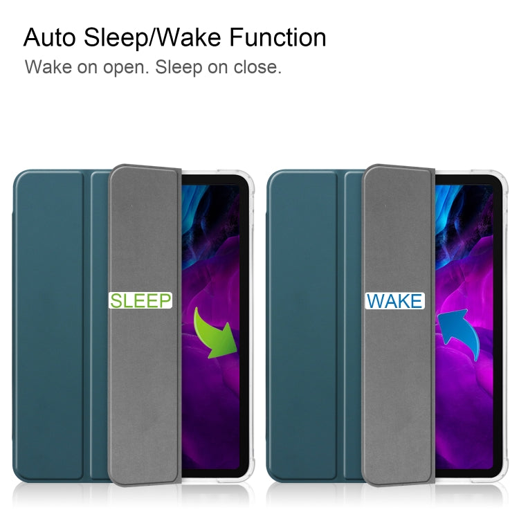 For iPad Pro 12.9 inch (2020) Three-folding Horizontal Flip PU Leather + Clear TPU Back Cover Tablet Case with Sleep / Wake-up Function & Holder & Pen Slot