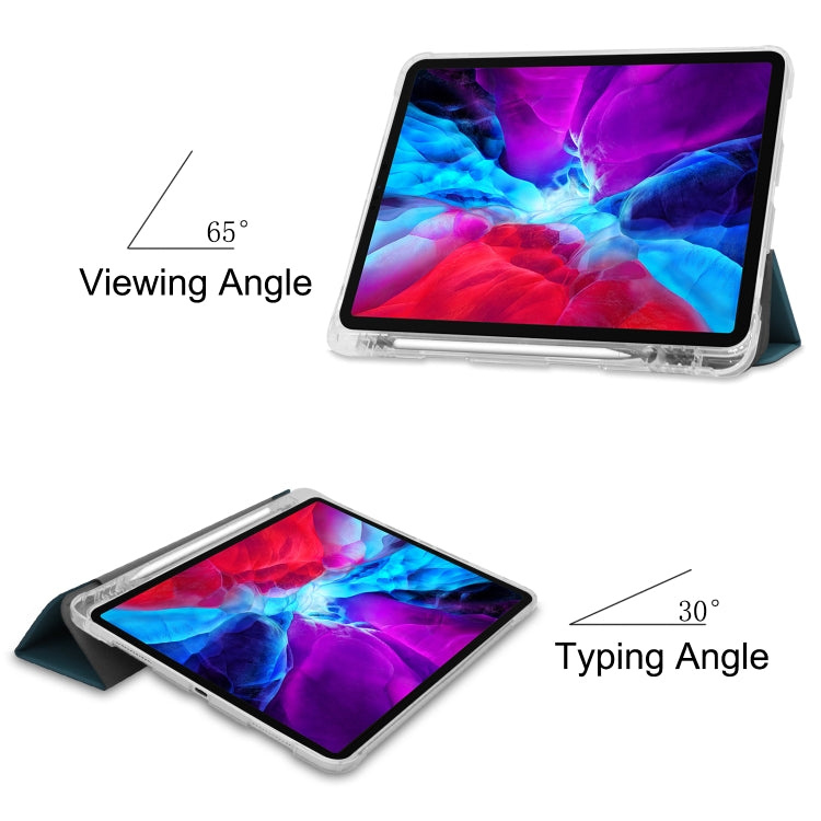 For iPad Pro 12.9 inch (2020) Three-folding Horizontal Flip PU Leather + Clear TPU Back Cover Tablet Case with Sleep / Wake-up Function & Holder & Pen Slot