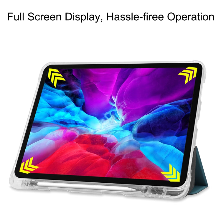 For iPad Pro 12.9 inch (2020) Three-folding Horizontal Flip PU Leather + Clear TPU Back Cover Tablet Case with Sleep / Wake-up Function & Holder & Pen Slot