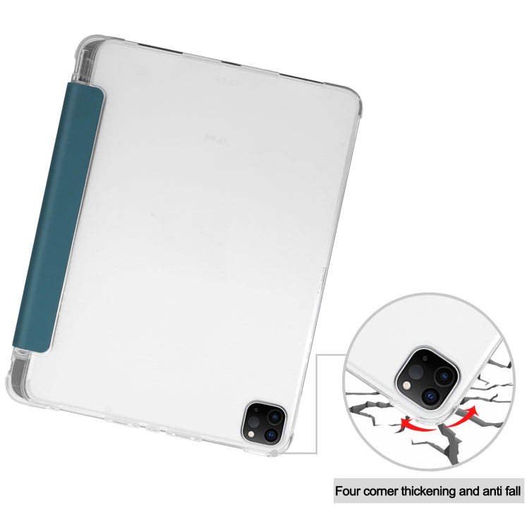 For iPad Pro 12.9 inch (2020) Three-folding Horizontal Flip PU Leather + Clear TPU Back Cover Tablet Case with Sleep / Wake-up Function & Holder & Pen Slot