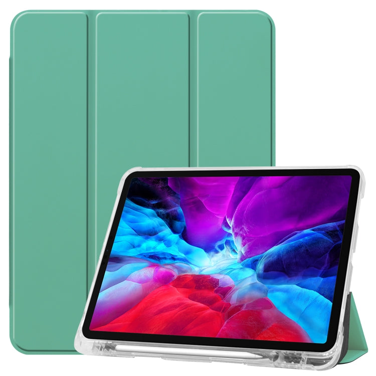 For iPad Pro 12.9 inch (2020) Three-folding Horizontal Flip PU Leather + Clear TPU Back Cover Tablet Case with Sleep / Wake-up Function & Holder & Pen Slot
