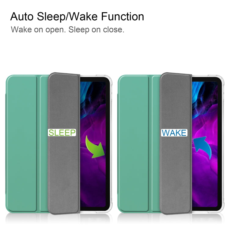 For iPad Pro 12.9 inch (2020) Three-folding Horizontal Flip PU Leather + Clear TPU Back Cover Tablet Case with Sleep / Wake-up Function & Holder & Pen Slot