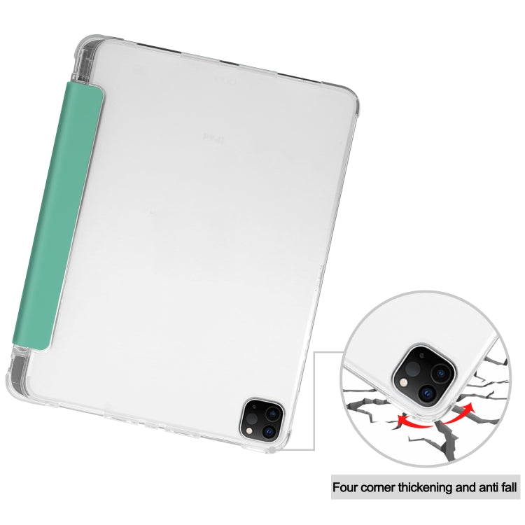 For iPad Pro 12.9 inch (2020) Three-folding Horizontal Flip PU Leather + Clear TPU Back Cover Tablet Case with Sleep / Wake-up Function & Holder & Pen Slot