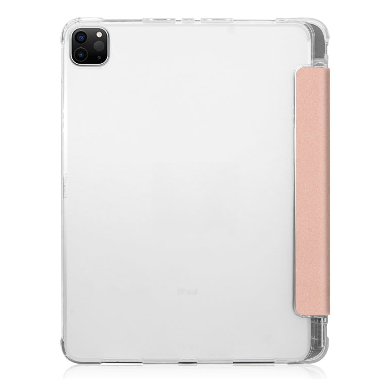 For iPad Pro 12.9 inch (2020) Three-folding Horizontal Flip PU Leather + Clear TPU Back Cover Tablet Case with Sleep / Wake-up Function & Holder & Pen Slot