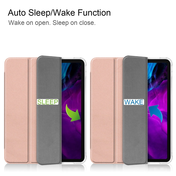 For iPad Pro 12.9 inch (2020) Three-folding Horizontal Flip PU Leather + Clear TPU Back Cover Tablet Case with Sleep / Wake-up Function & Holder & Pen Slot